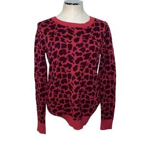 Express Red Cheetah Animal Print Long Sleeve Crewneck Pullover Sweater Size L